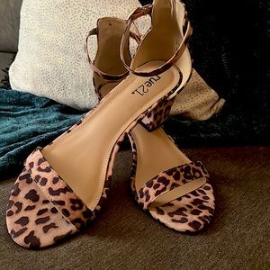 Leopard print chunky heel ankle strap sandals